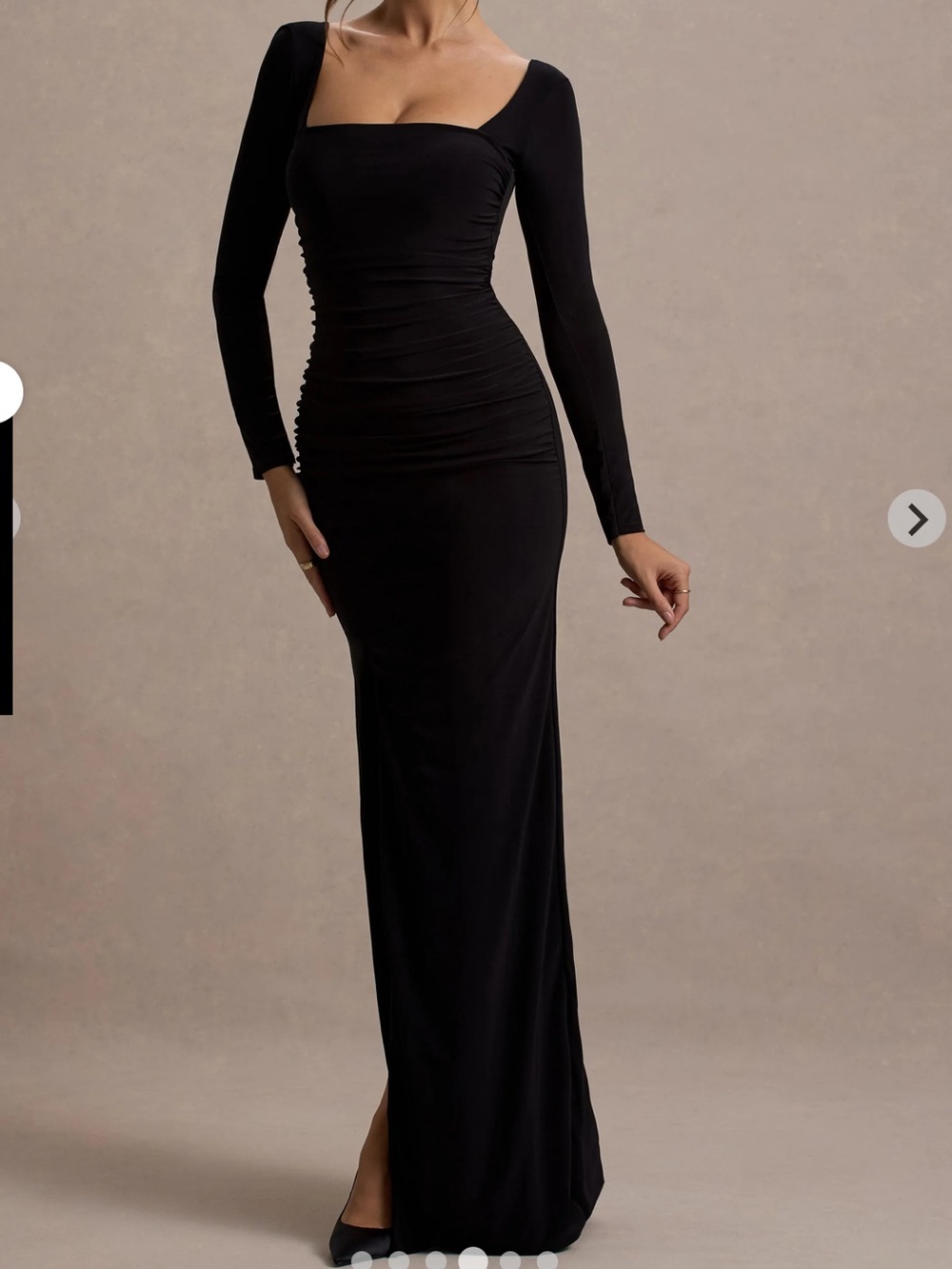 Club L London Burgundy Long Sleeve Square Neck Ruched Maxi Dress - Picture 10 of 12